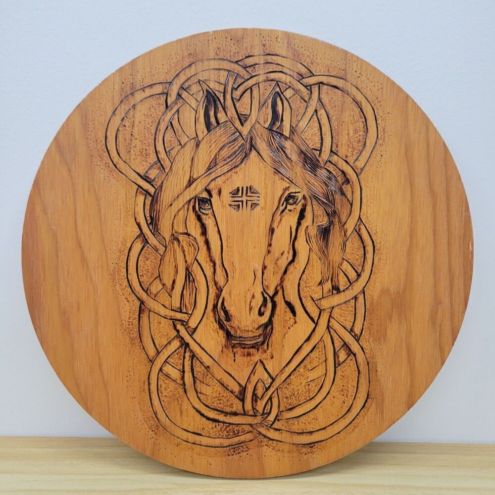 Celtic Horse Pyrography Wall Art – Hand-Burned Wood Plaque
